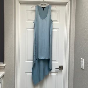 BCBG Maxazria asymmetrical high to low silver-light blue dress. Size XS